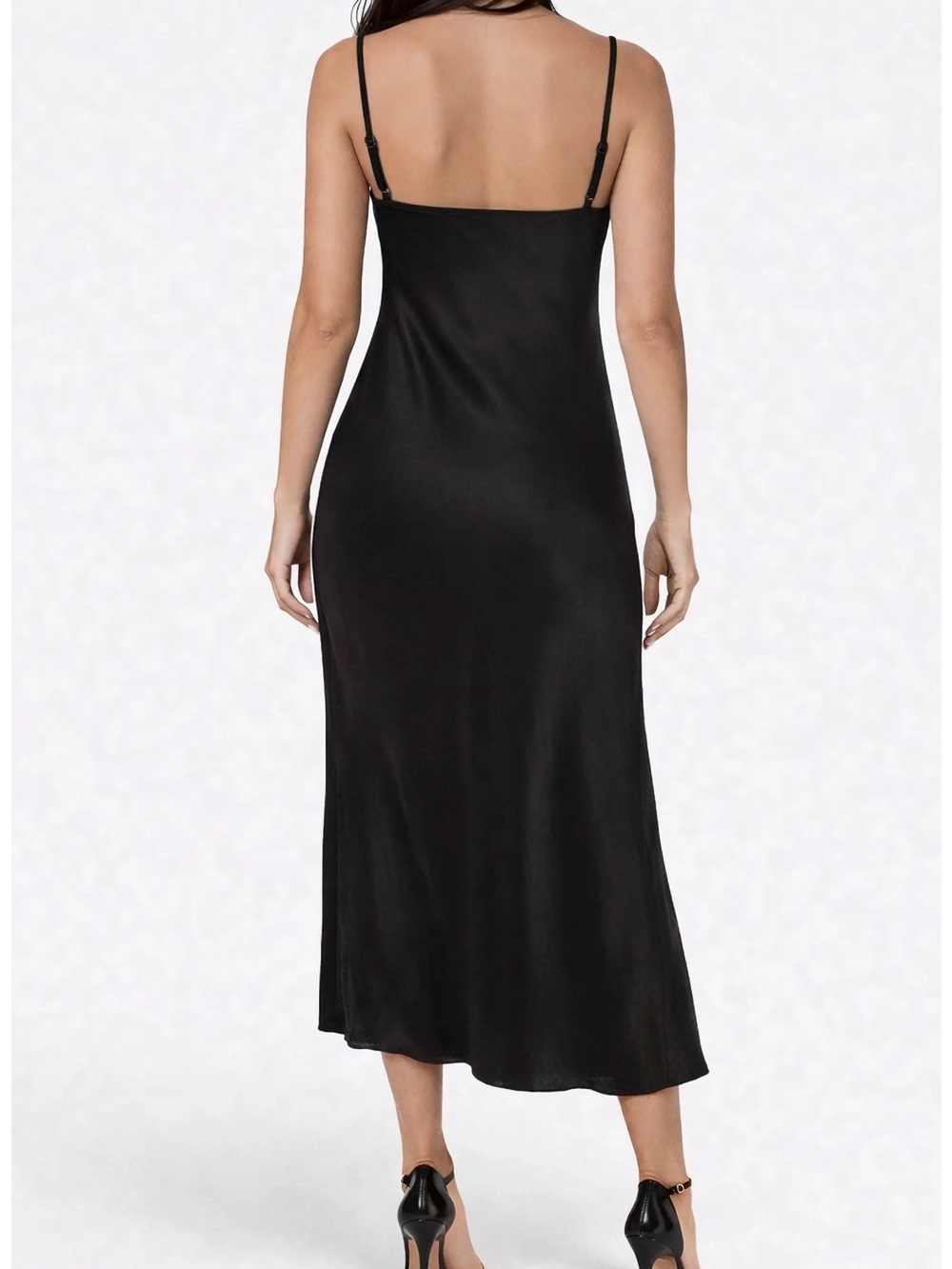 bebe Black Satin Slip Maxi Dress with Spaghetti Straps - Picture 3 of 6